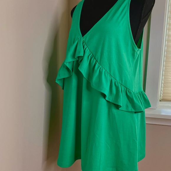 Ruffled V-Neck Tunic, Emerald Green, L - Picture 4 of 7